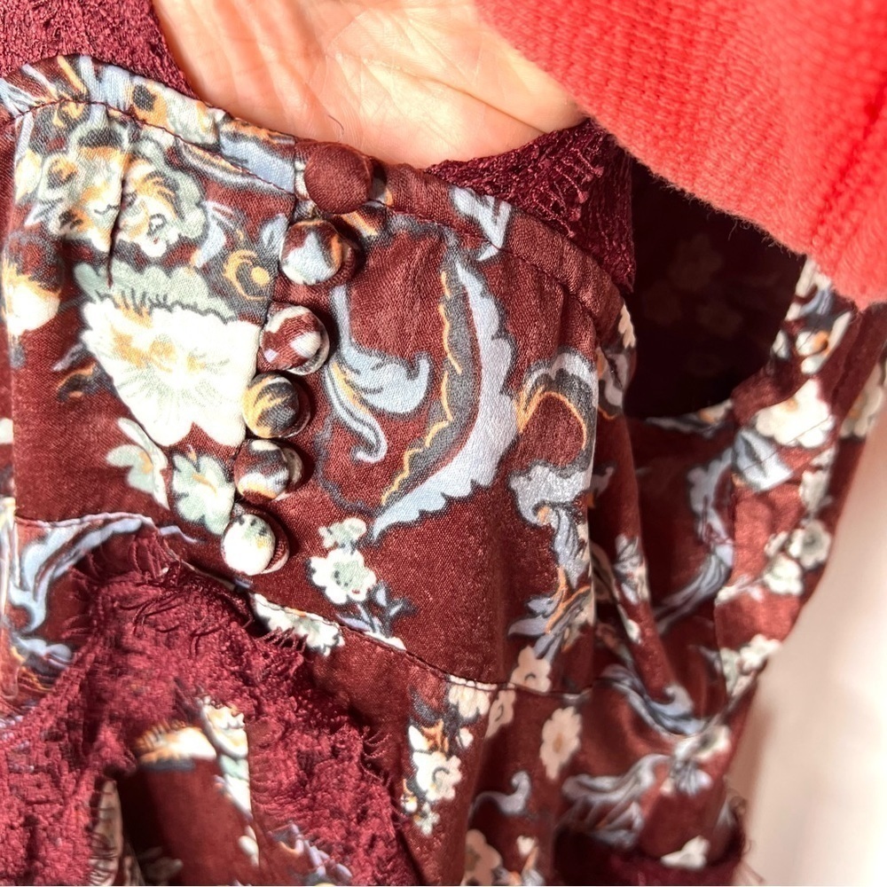 Urban Outfitters Satin Maroon Floral Tiffany Lace Mini Tulle Lined Mini Dress XS - Picture 9 of 17